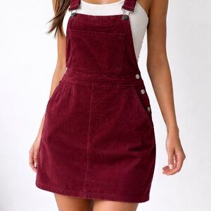 Burgundy Corduroy Overall Dress Pinafore Size Small